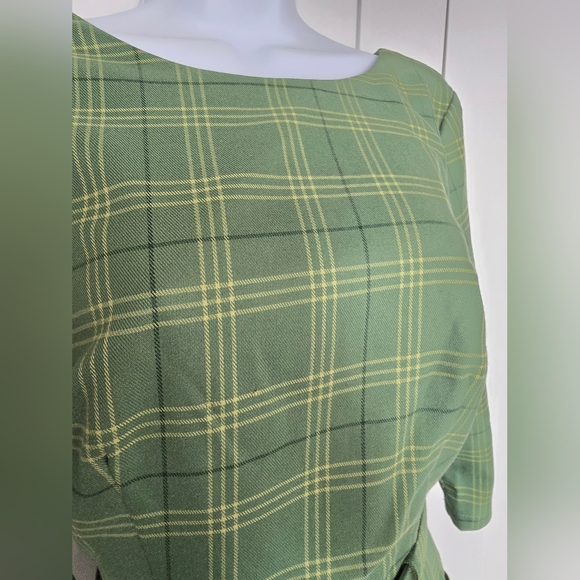 NWOT Collectif Adaline Leaf Check Green Plaid Fitted Wiggle Dress - Picture 12 of 15